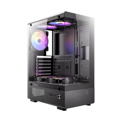מארז מחשב עם תאורת RGB וחלונות זכוכית