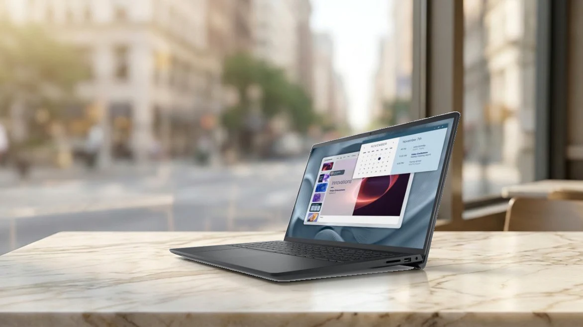 מחשב נייד Dell PV1520 – מבט מזווית, בהדמיית סביבה
