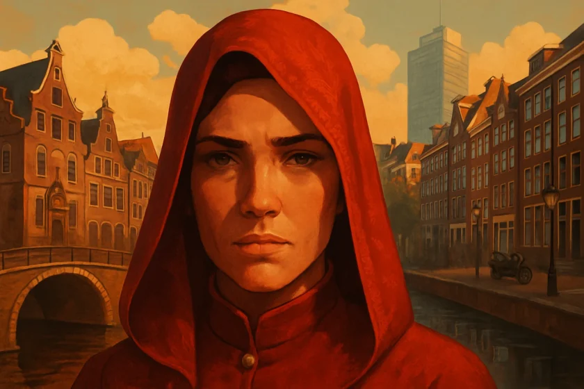 אילוסטרציה · A close up of the face of the protagonist from 1666: Amsterdam