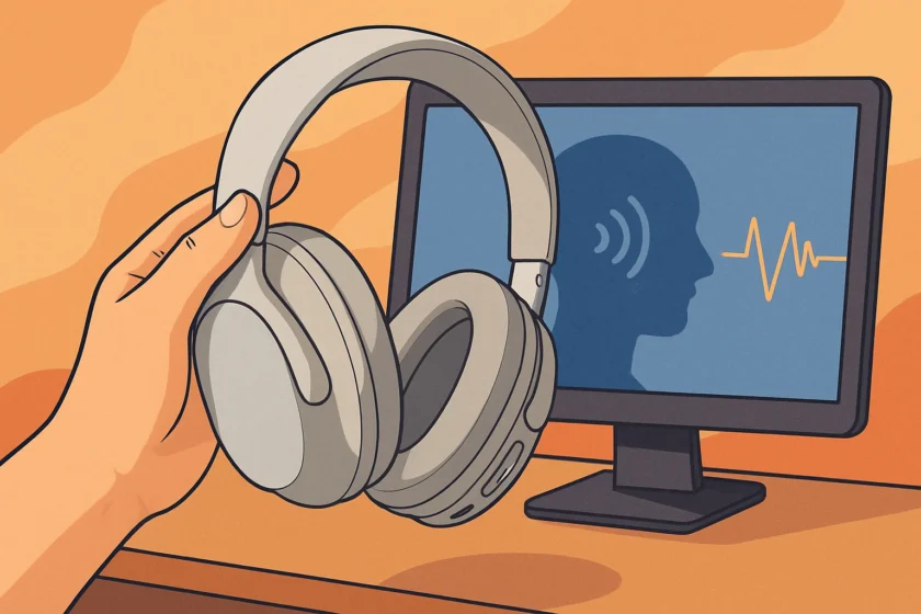 אילוסטרציה · Holding the Bose QuietComfort 2 headphones in white.