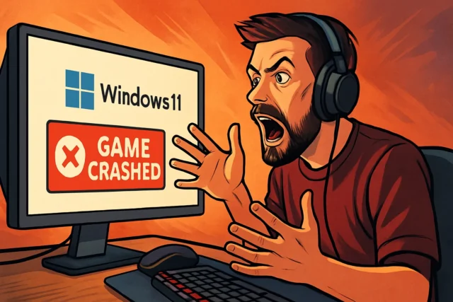 איור קונספטואלי של עדכון Windows 11 הגורם לקריסות משחקים