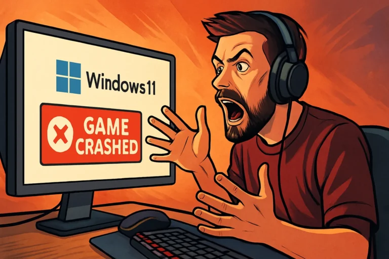 איור קונספטואלי של עדכון Windows 11 הגורם לקריסות משחקים
